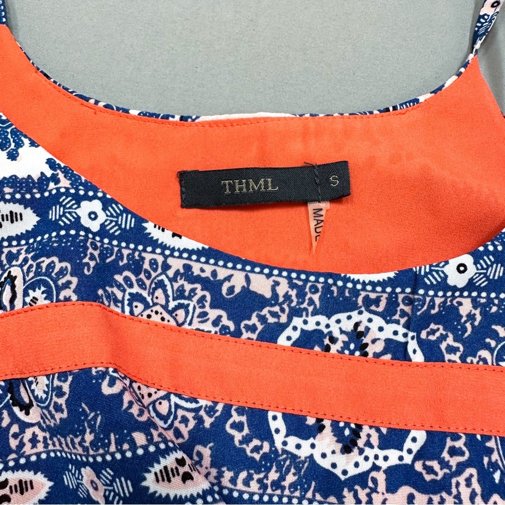 StitchFix THML blue floral and orange accent dress, S. - Picture 9 of 9